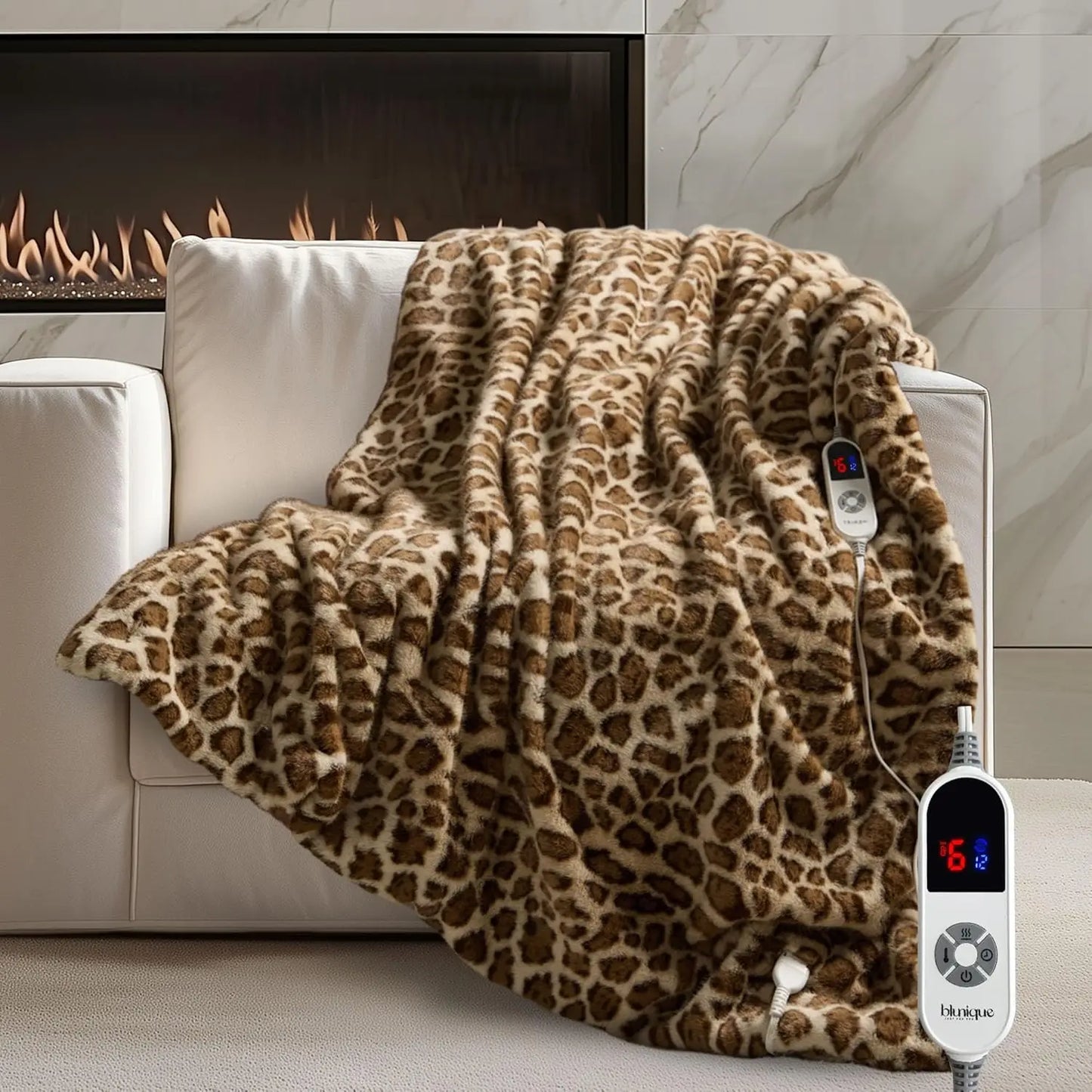 Leopard Print Heated Throw Blanket - 6 Heat Levels 50x60 Inches