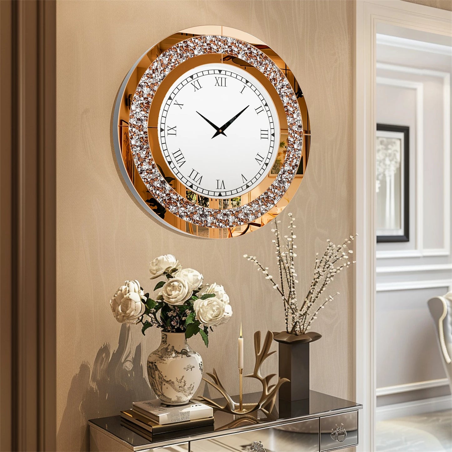 23.62 or 31.49 Inch Bling Silver Shining Mirrored Wall Clock