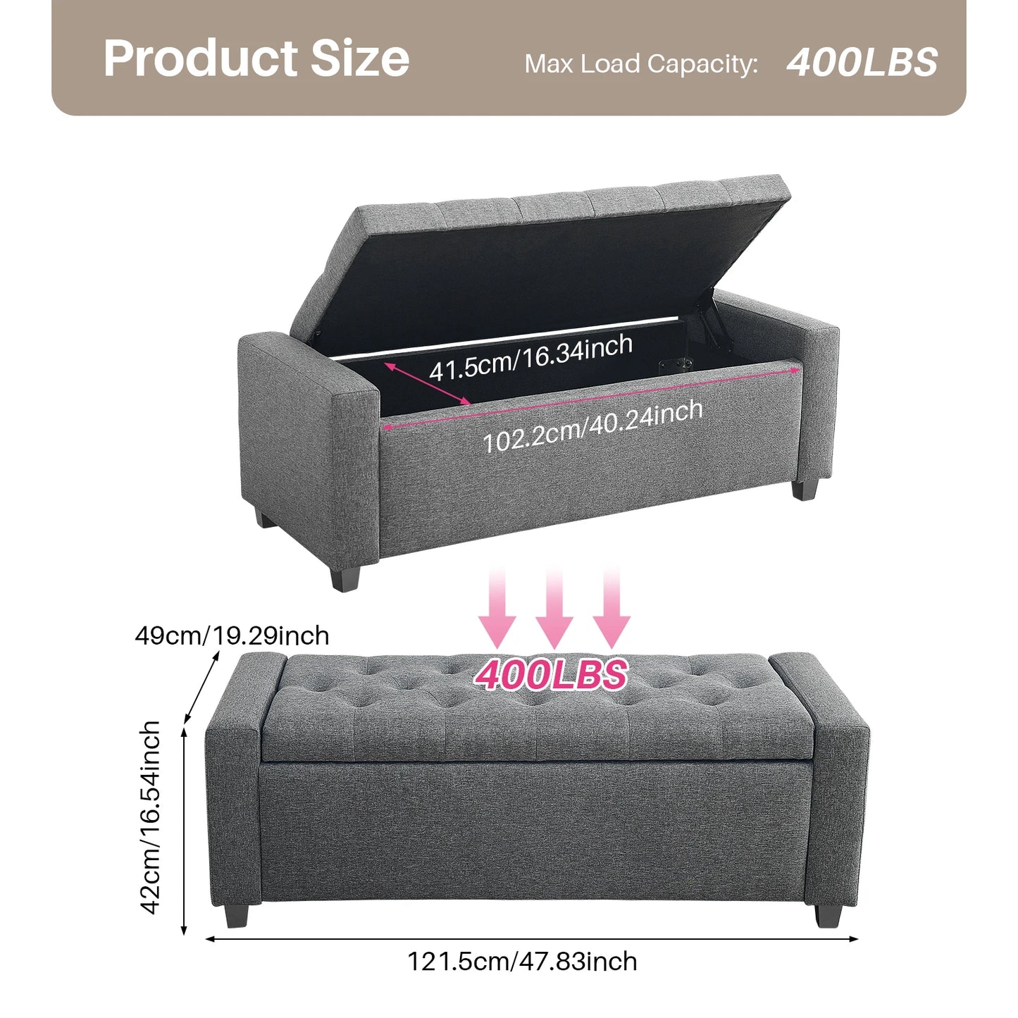 Redlife 47.8'' Storage Ottoman