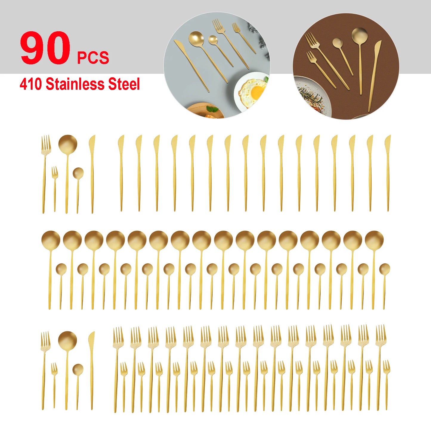 90Pcs Gold Stainless Steel Silverware