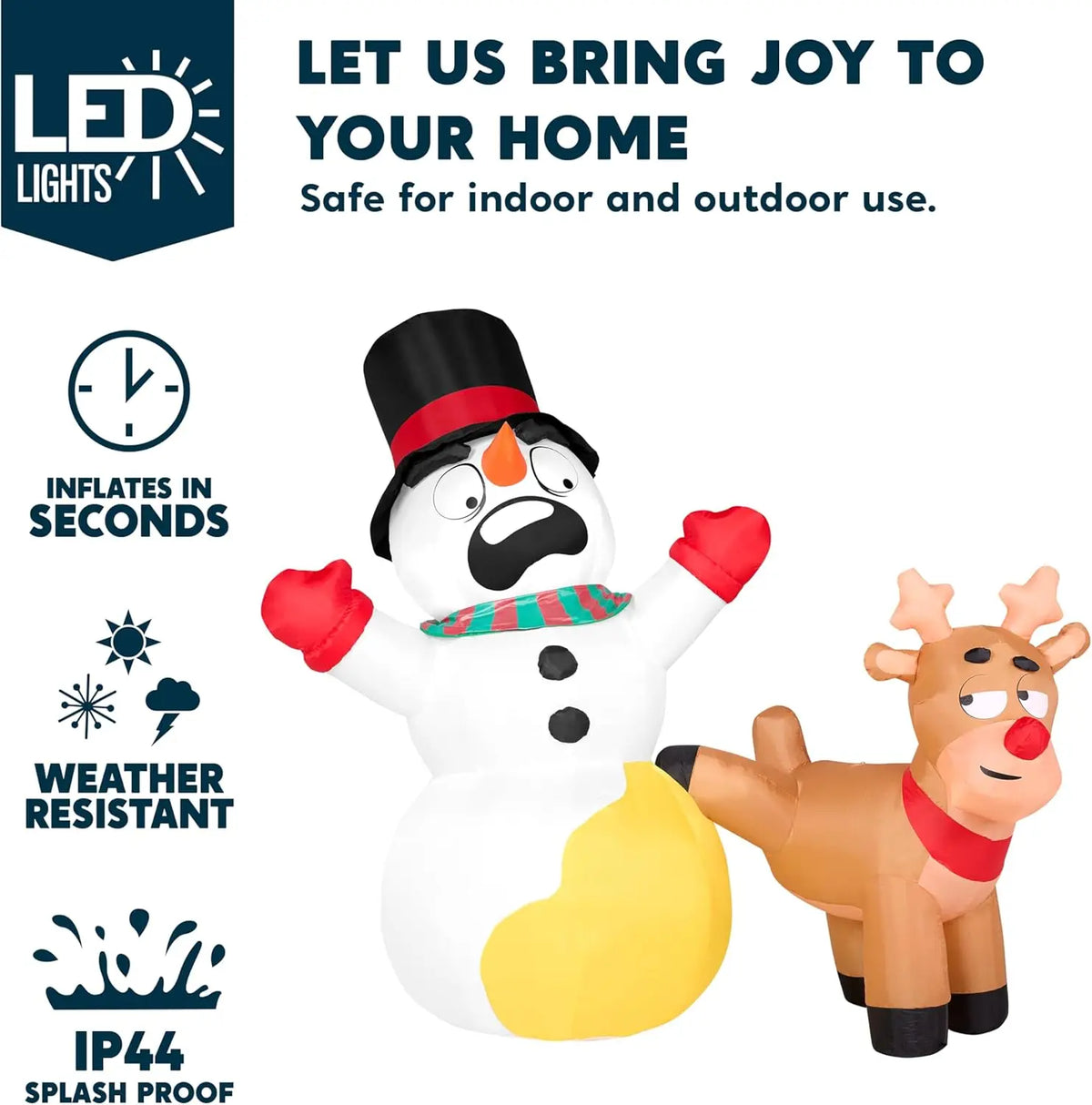 6.6 FT Long Christmas Inflatable Decoration Reindeer Peeing on Snowman with Build-in LED