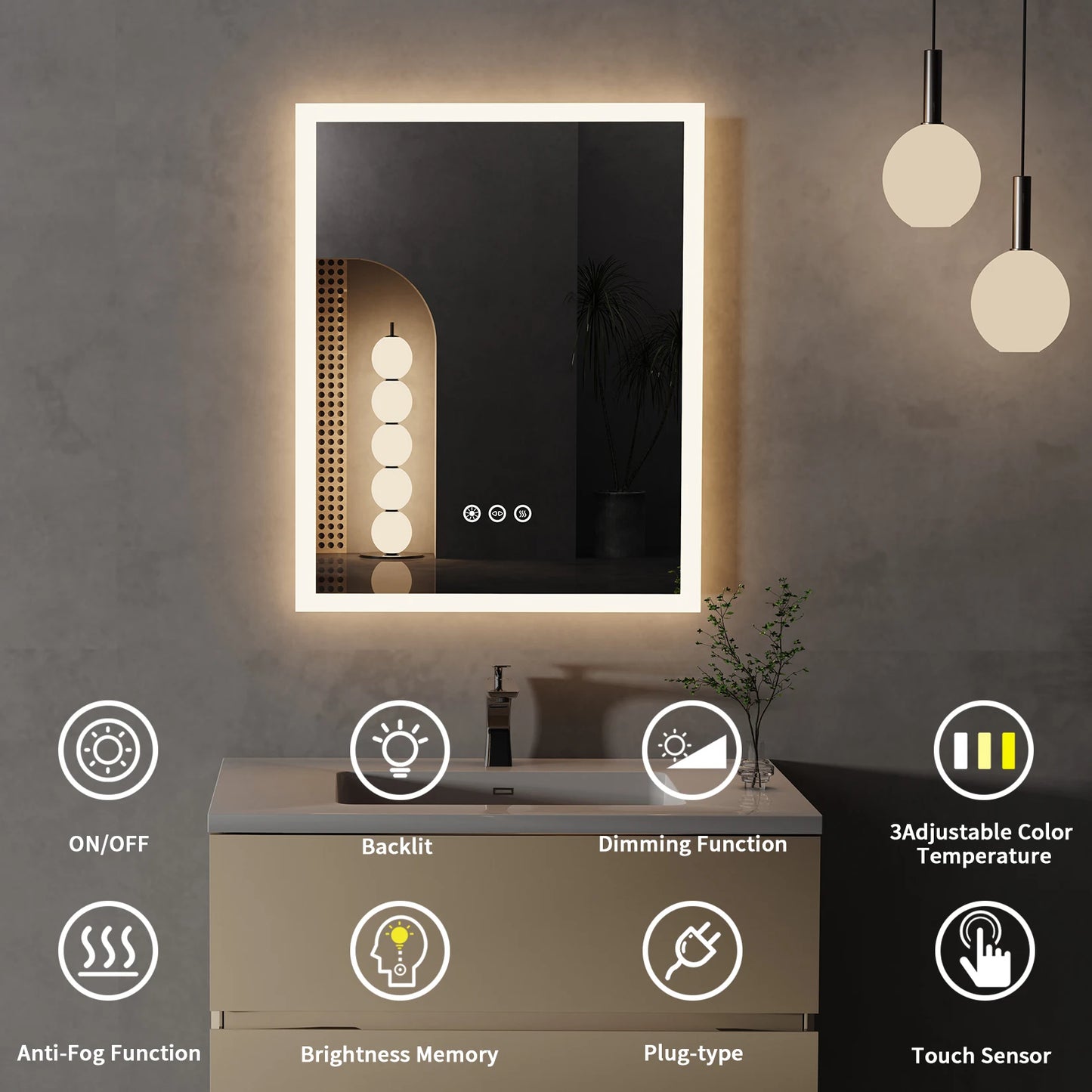 16x20 inch LED Lighted Bathroom Mirror