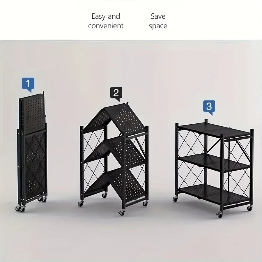 3/4/5-layer Heavy-duty Foldable Metal Storage Rack With Wheels
