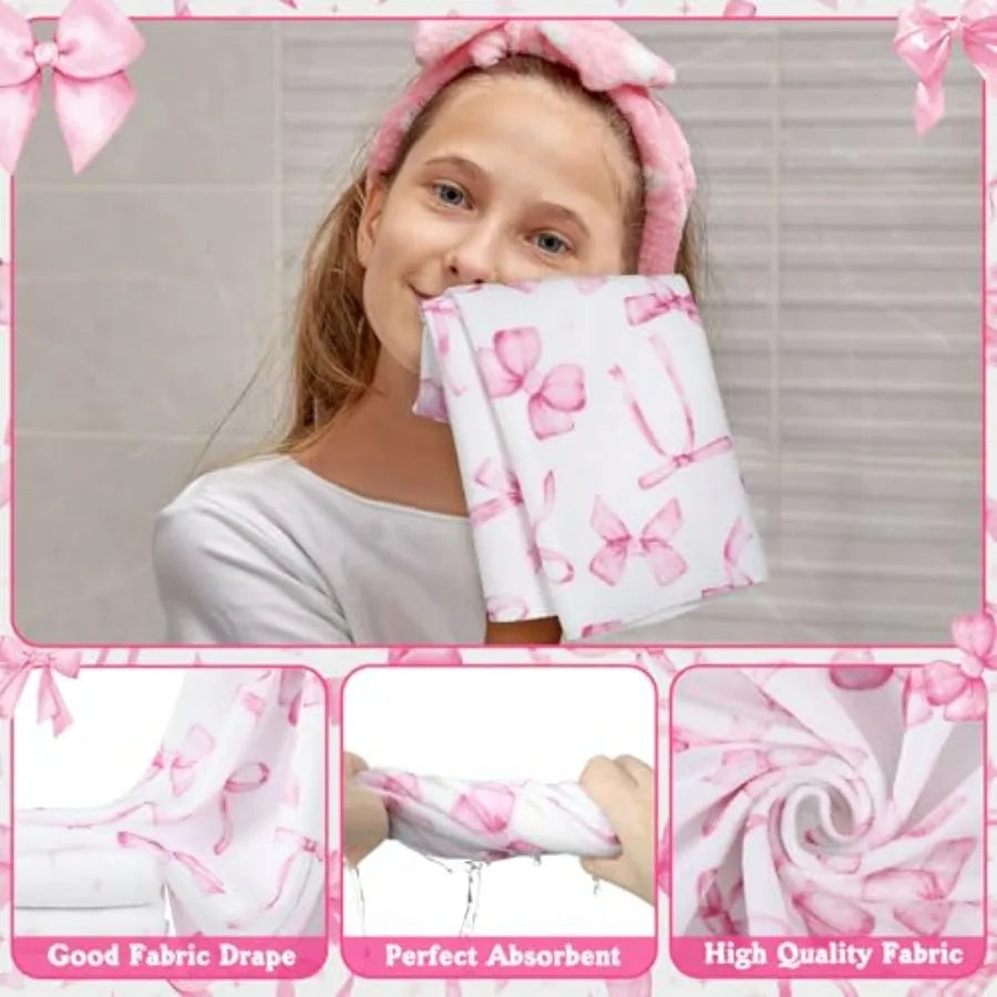 8 Pcs Pink Bow Shower Curtain Set for Girls Bathroom
