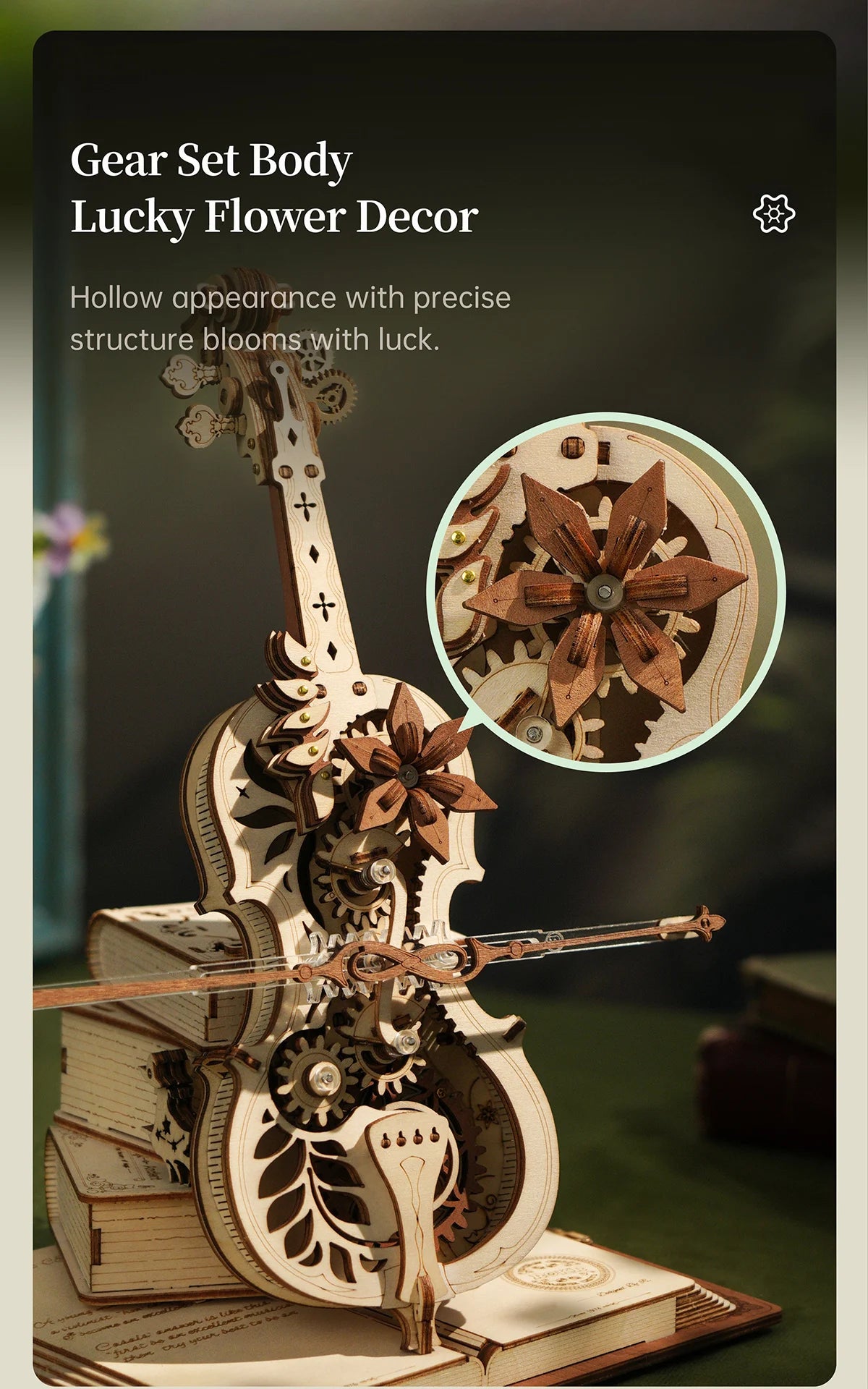 Robotime ROKR 3D Wooden Puzzle Magic Cello Music Box