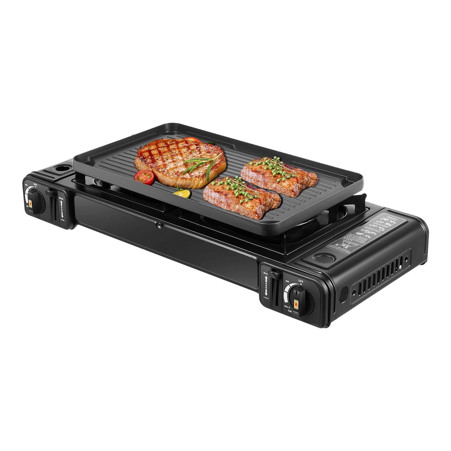 2500W Portable Camping Stove With 2 Burners And Baking Tray
