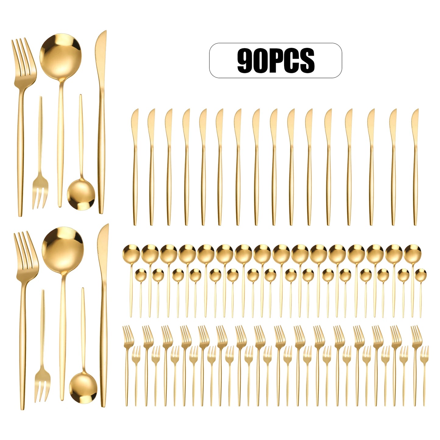 90Pcs Gold Stainless Steel Silverware