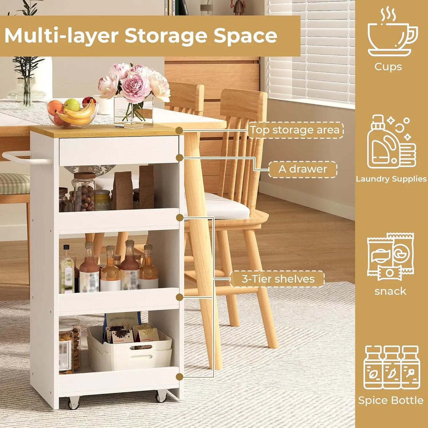 4-Tier Slim Rolling Cart with Drawers & Wheels for Small Spaces