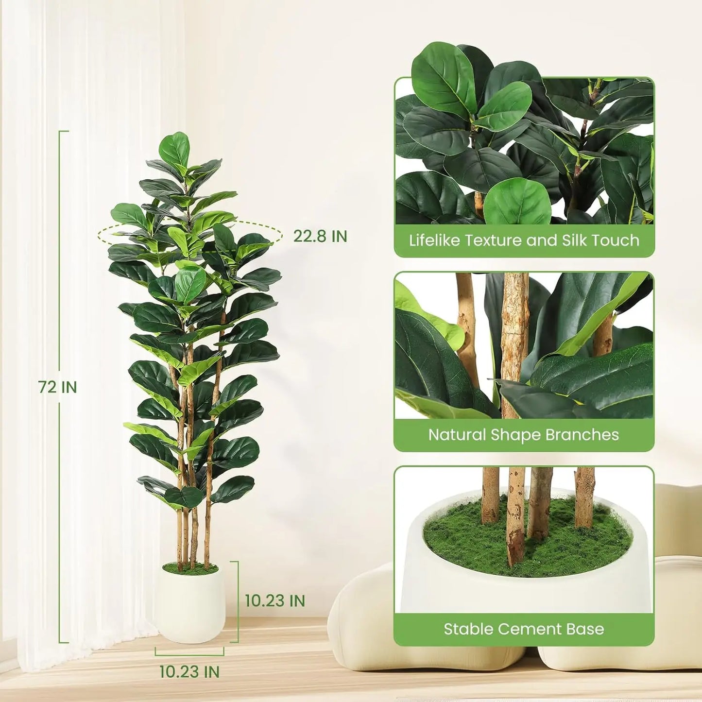 5 or 7FT Artificial Fiddle Leaf Fig Tree with Pot