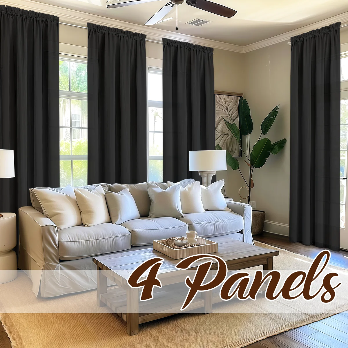 4 Panels Light Filtering Rod Pocke Soft Touch Curtains