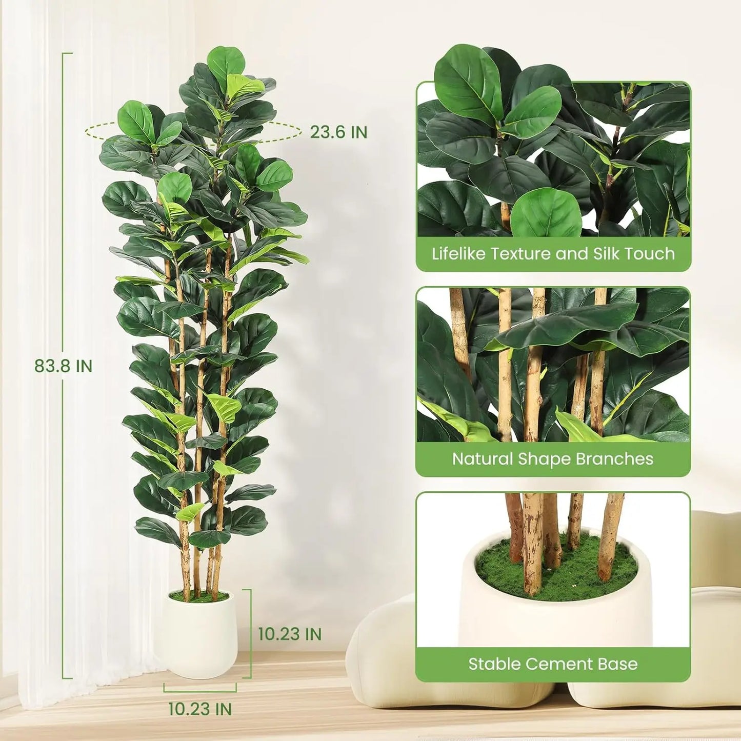 5 or 7FT Artificial Fiddle Leaf Fig Tree with Pot