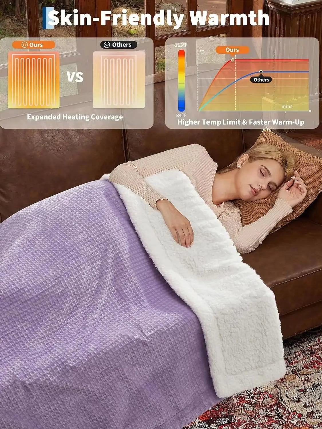 90" x 100" Heated Electric Blanket with 4 Heat Settings Auto Off Safety Protection Machine Washable