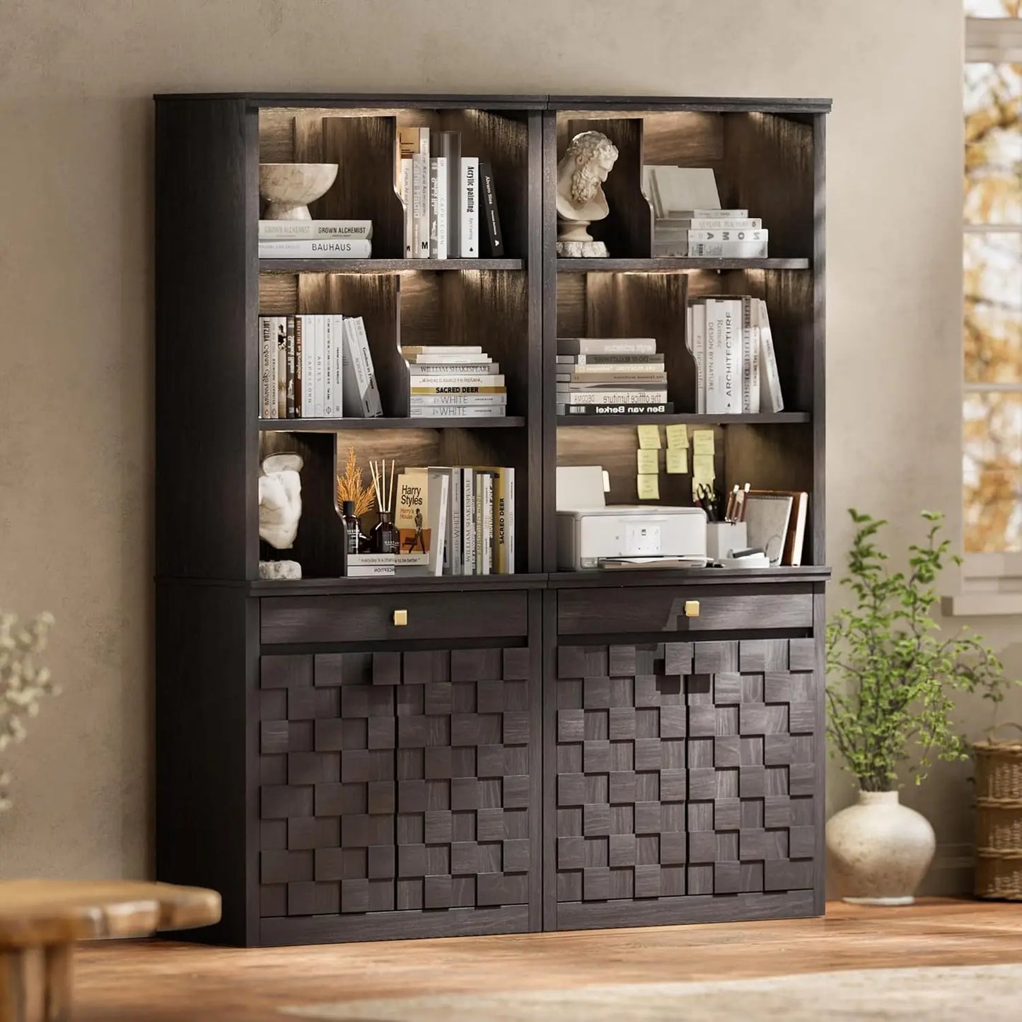 72.2" Fluted Bookcase with LED Light