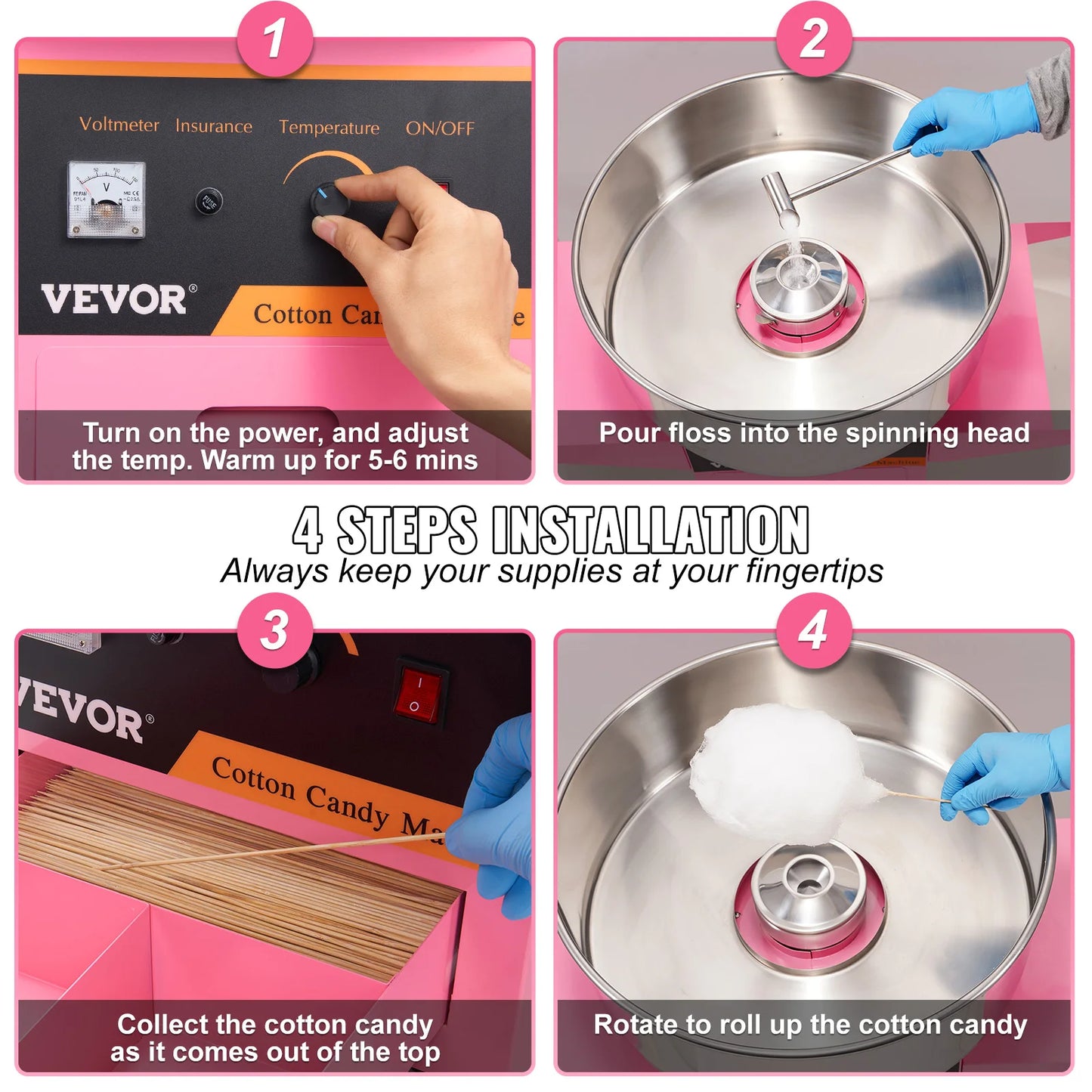 SucceBuy Electric Cotton Candy Machine with Cart and Stainless Steel Bowl