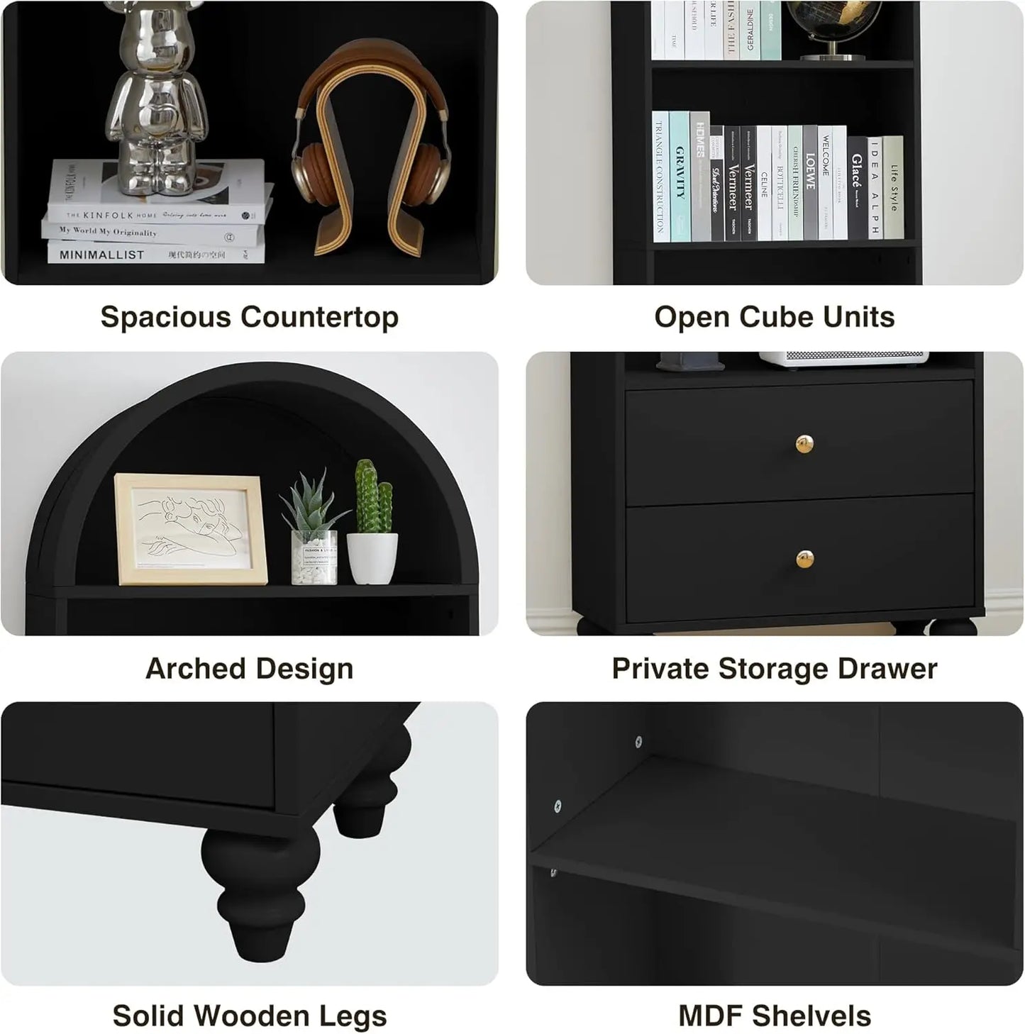 4 Tier Arched Bookcase, 75.59" Tall