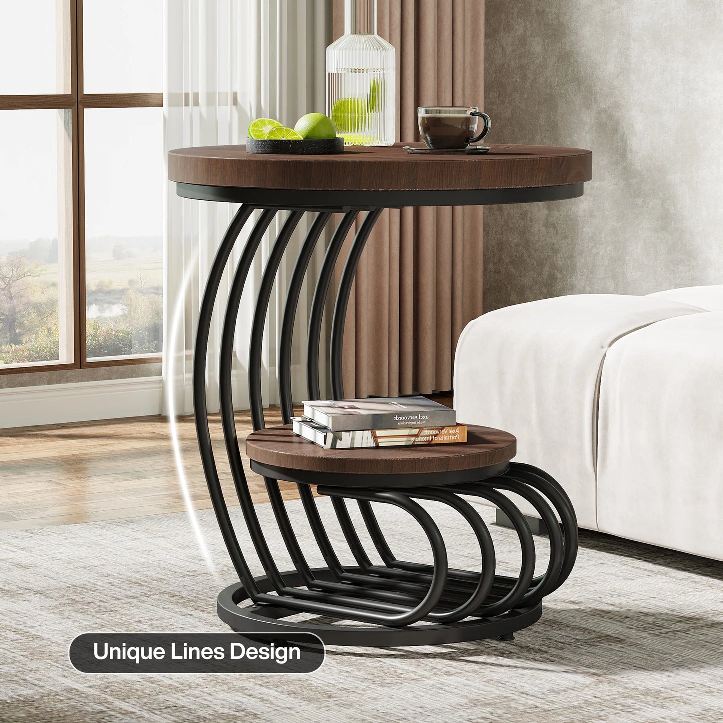 Tribesigns Gold Round End Table: 2 Tiers Faux Marble