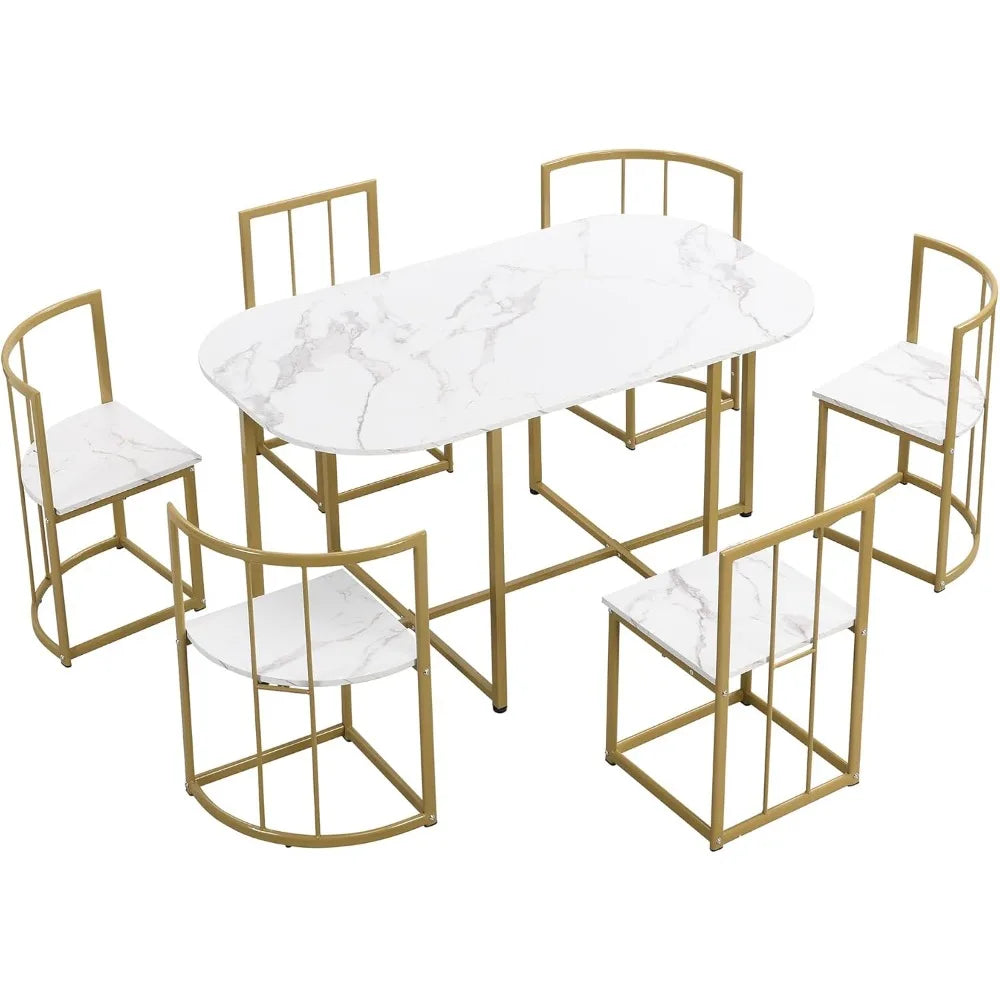 7 Piece Dining Table Set with Chairs for Small Spaces