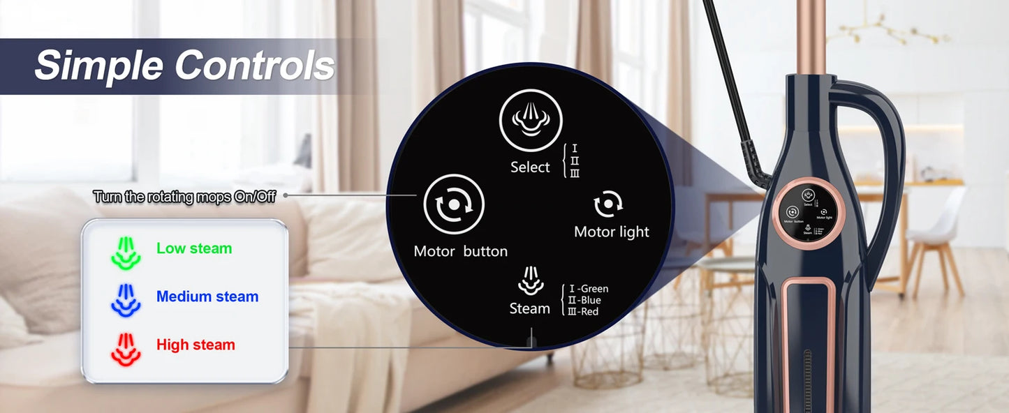 1300W Steam Mop Cleaner with Rotating Mop Pad