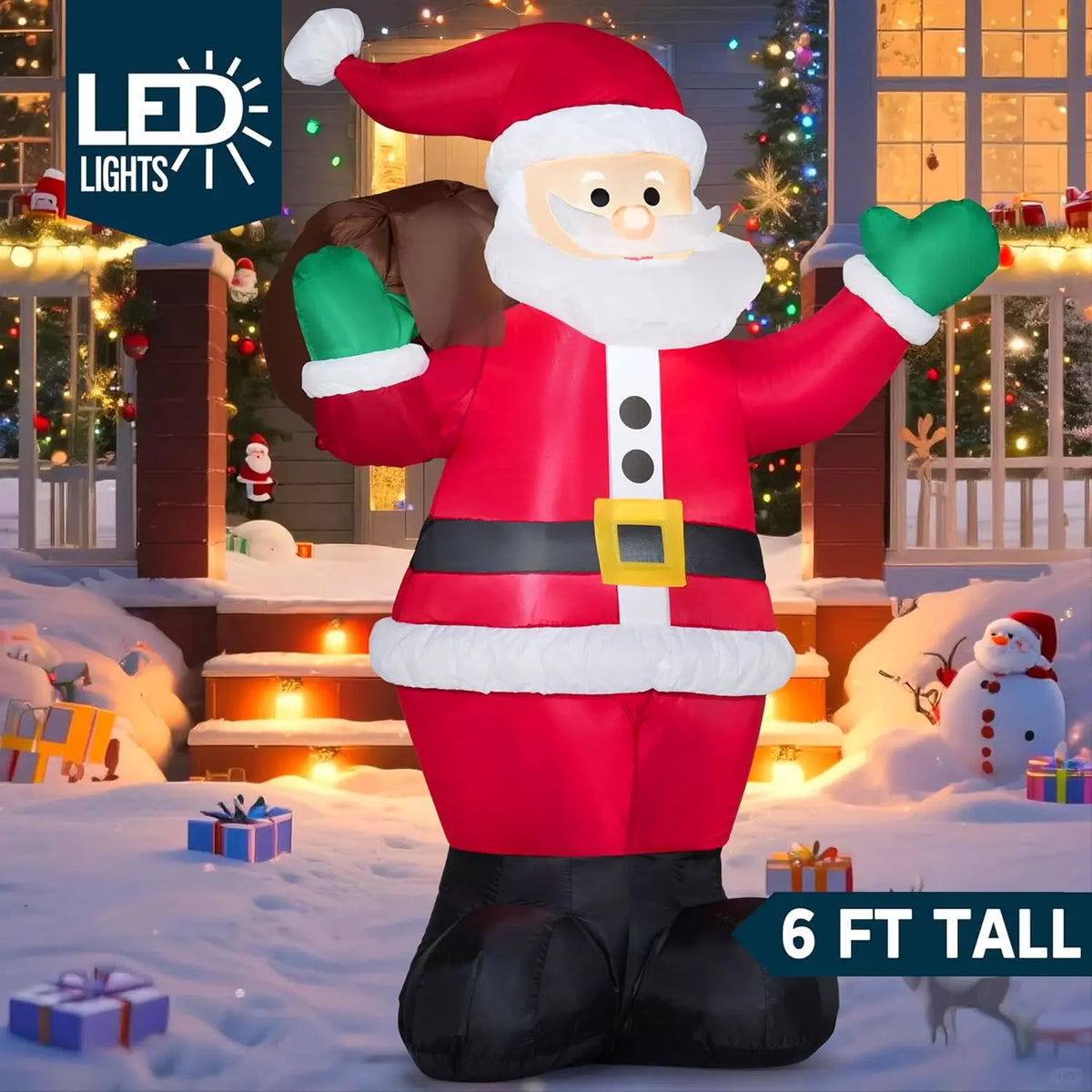 6.6 FT Long Christmas Inflatable Decoration Reindeer Peeing on Snowman with Build-in LED