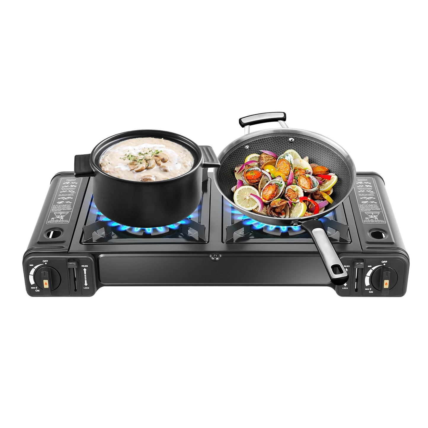 2500W Portable Camping Stove With 2 Burners And Baking Tray