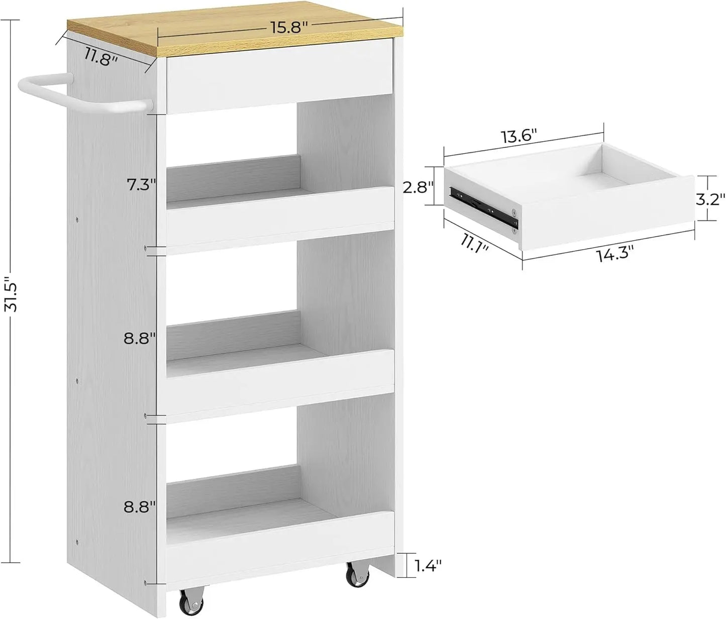 4-Tier Slim Rolling Cart with Drawers & Wheels for Small Spaces