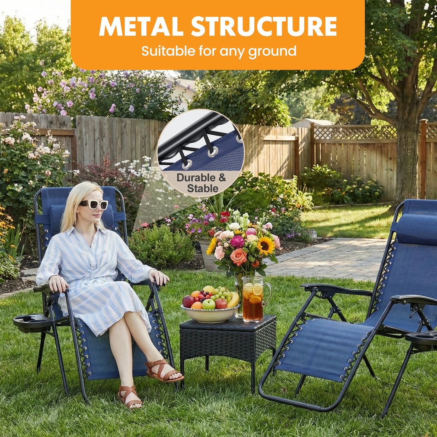 Set of 2 MCQ Outdoor Zero Gravity Chairs with Cup Holder and Adjustable Pillow