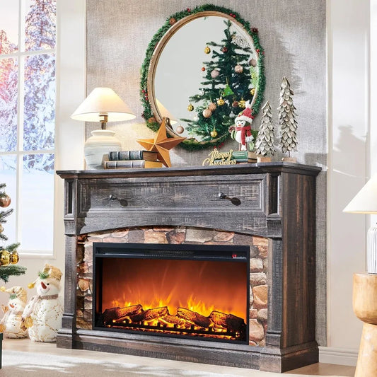 52'' Electric Farmhouse Fireplace with Mantel