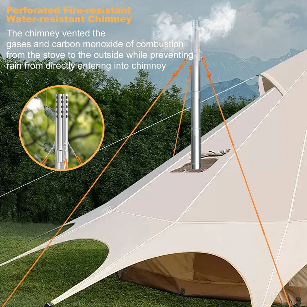 Portable Wood Burning Stainless Steel Stove with 7 Chimney Pipes