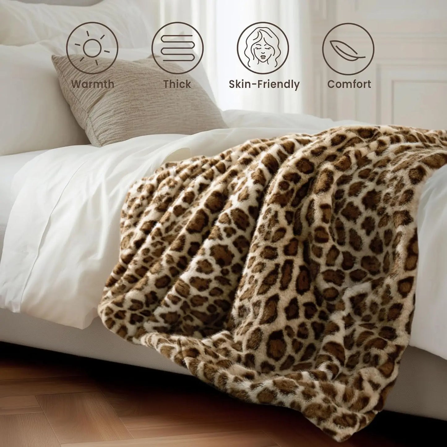 Leopard Print Heated Throw Blanket - 6 Heat Levels 50x60 Inches