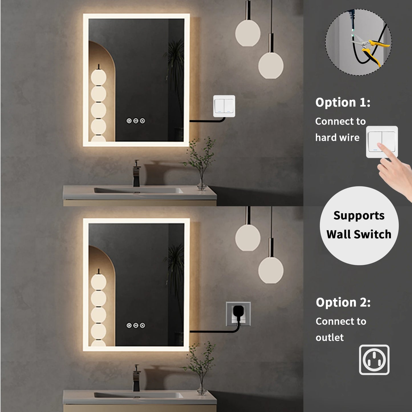 16x20 inch LED Lighted Bathroom Mirror
