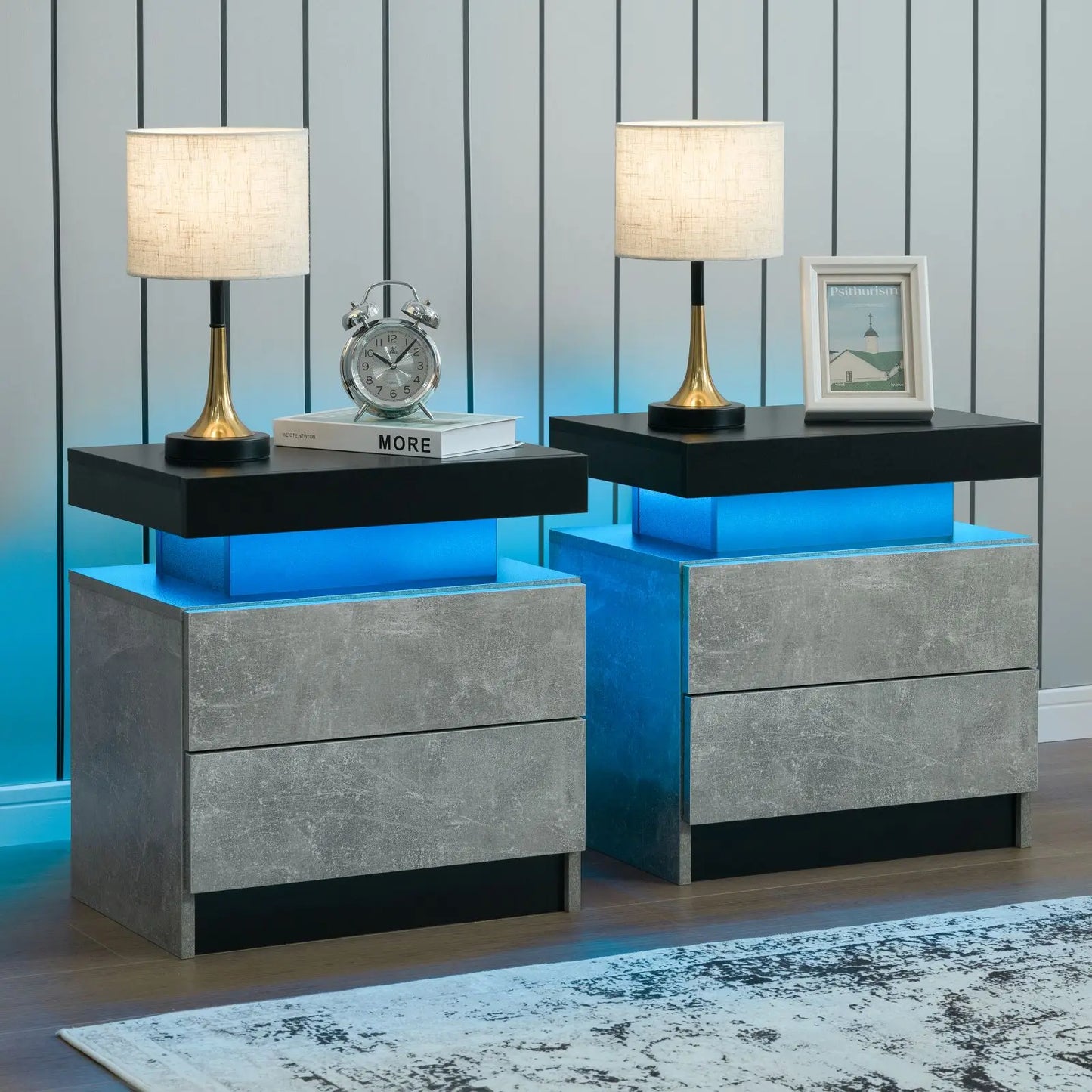 Set of 2 Cubehom LED Nightstands with 2 Drawers