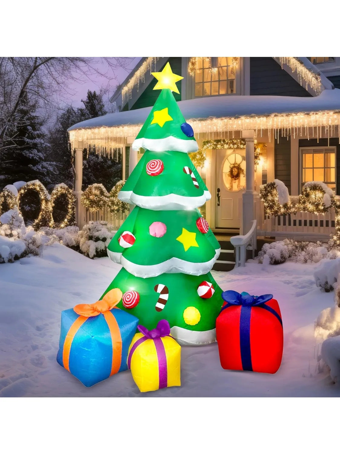 7FT Christmas Tree Inflatables Outdoor Decoration with 3 Gift Boxes Build-in LEDs
