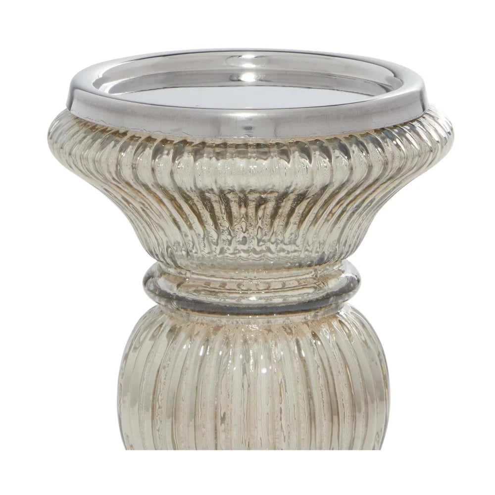 Set of 3 Gray Glass Pillar Candle Holders