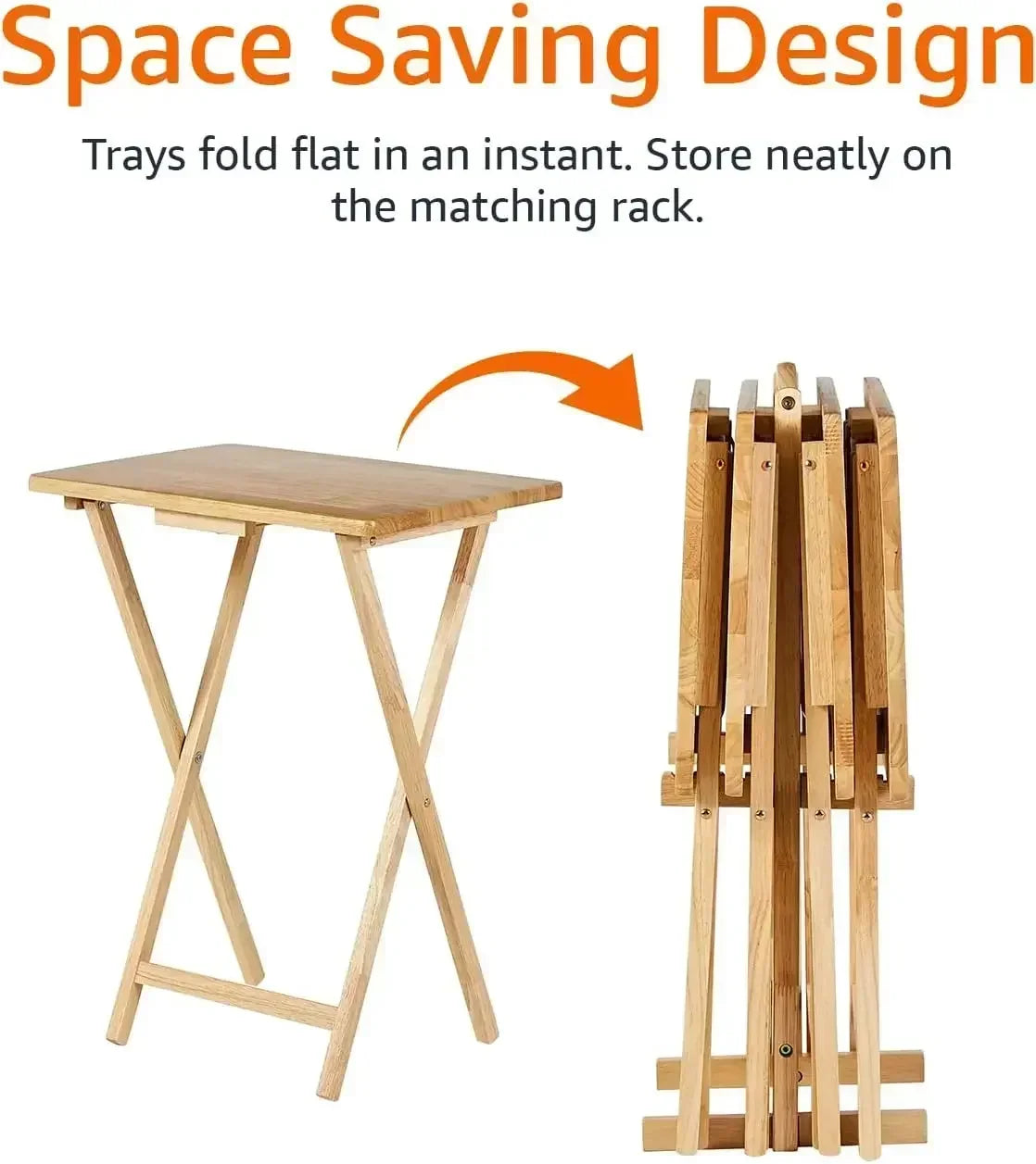 Set of 4 Classic TV Dinner Folding Tray Tables with Storage Rack
