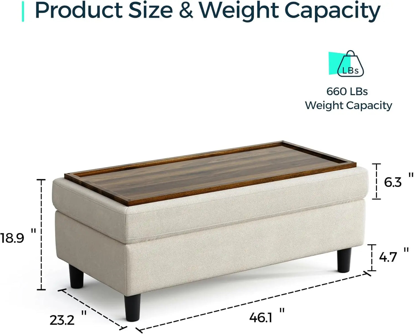 46 Inches Wide Storage Ottoman Bench