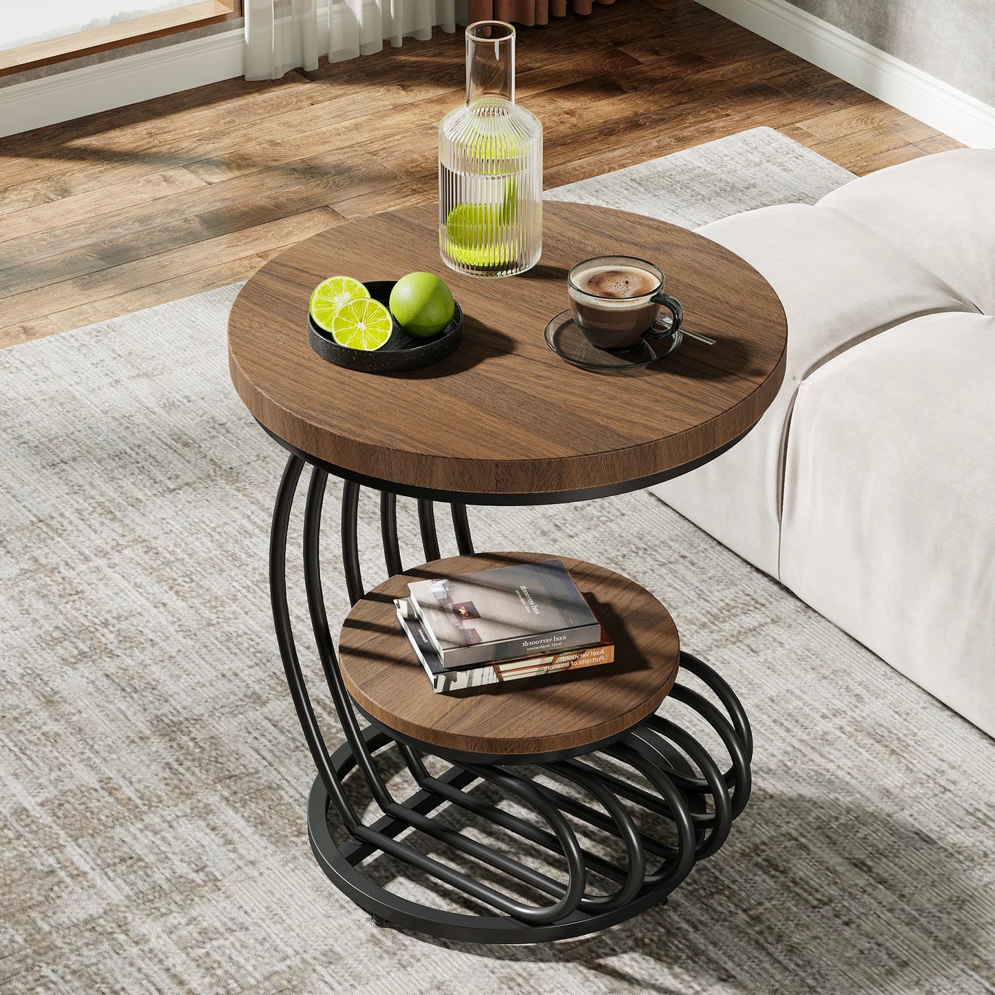 Tribesigns Gold Round End Table: 2 Tiers Faux Marble