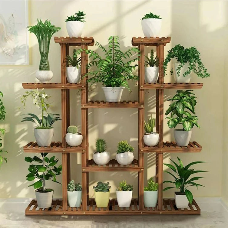 11 Tiered Wooden Indoor Outdoor Plant Stand
