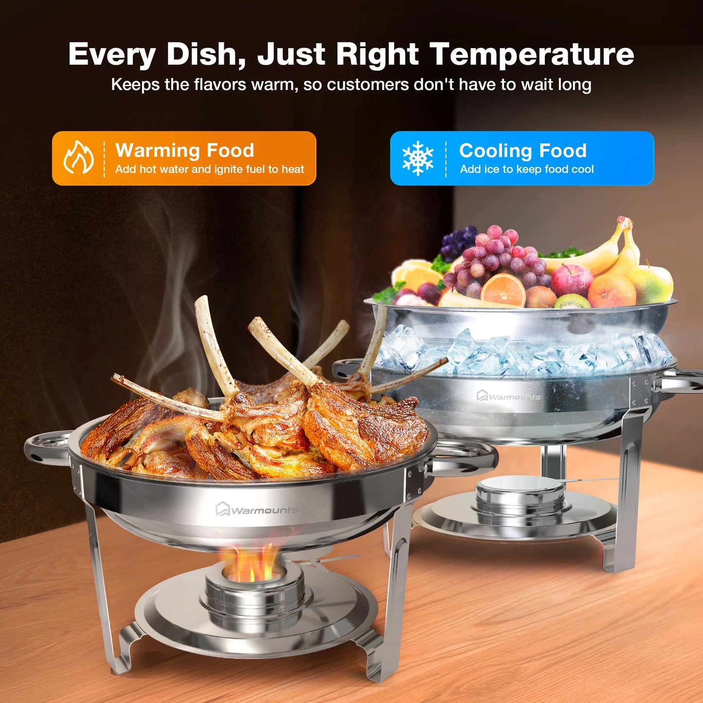4 Pack 5QT Stainless Steel Chafing Dishes for Buffet