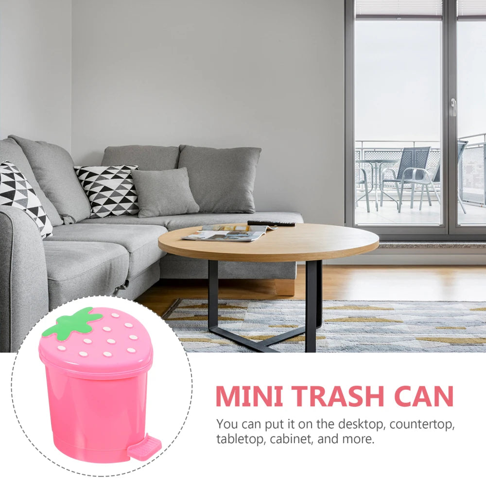 Cute Mini Covered Sealed Strawberry Trash Can For Desktop And Countertop