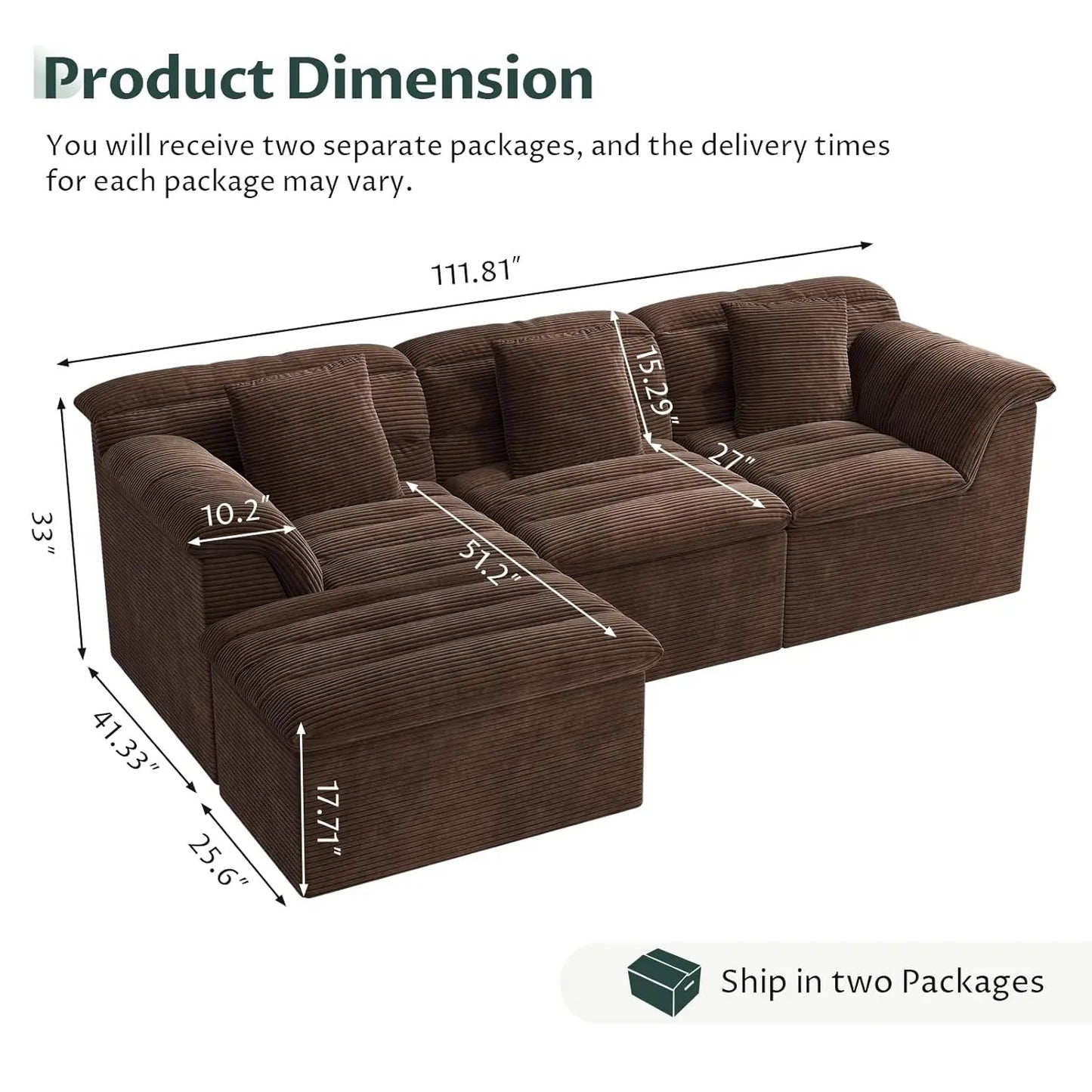 Modular Cloud 112 Inch Sectional Couch with Ottoman