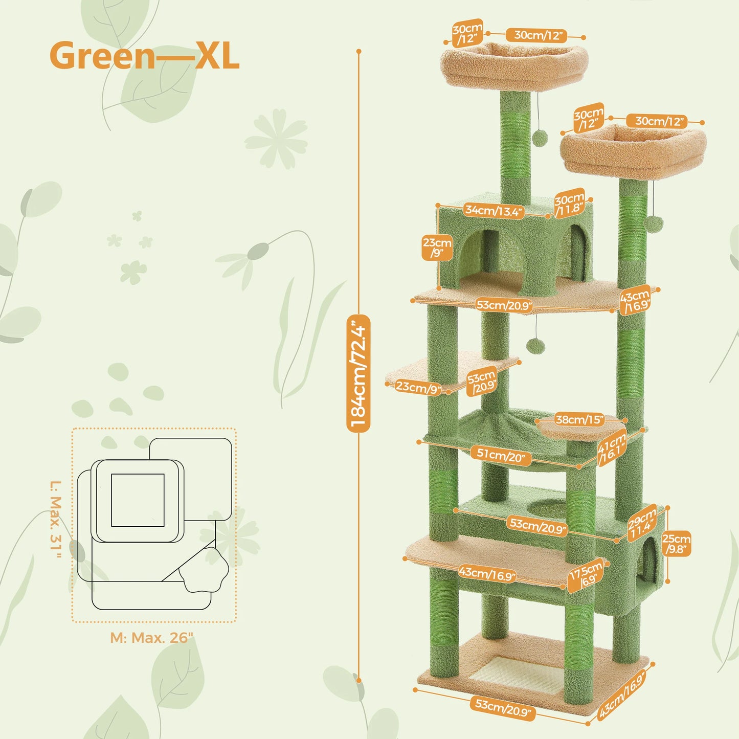 72.4" Large Cat Tree Tower Scratching Post
