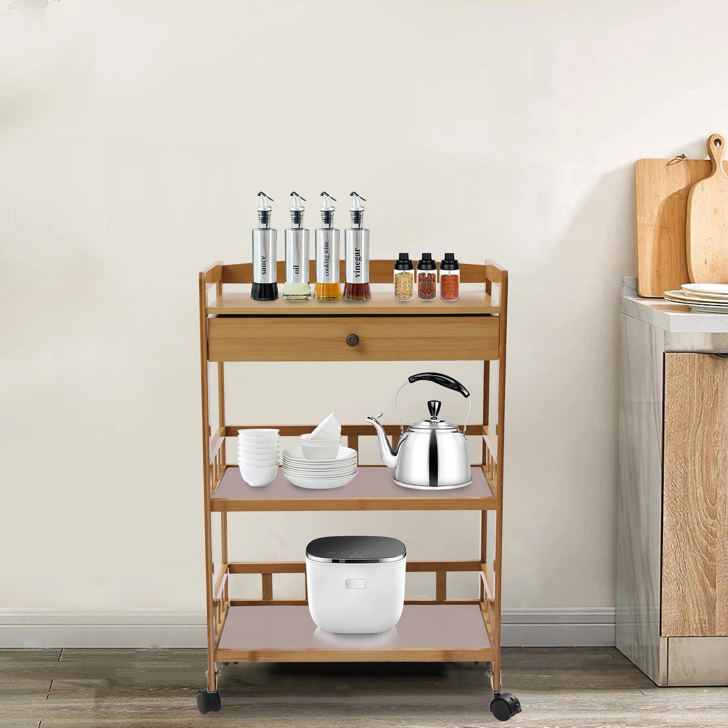 31.5 Inch Tall Rolling Storage Cart with 3 Tiers