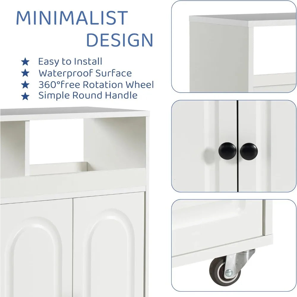 27.7 Inch Tall Rolling Bathroom Storage Cart with 3 Doors