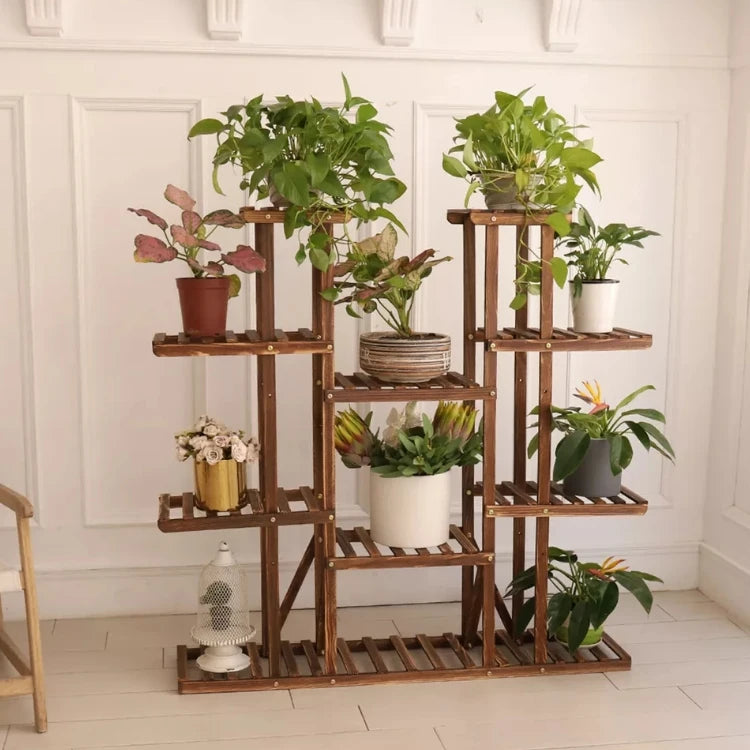 11 Tiered Wooden Indoor Outdoor Plant Stand