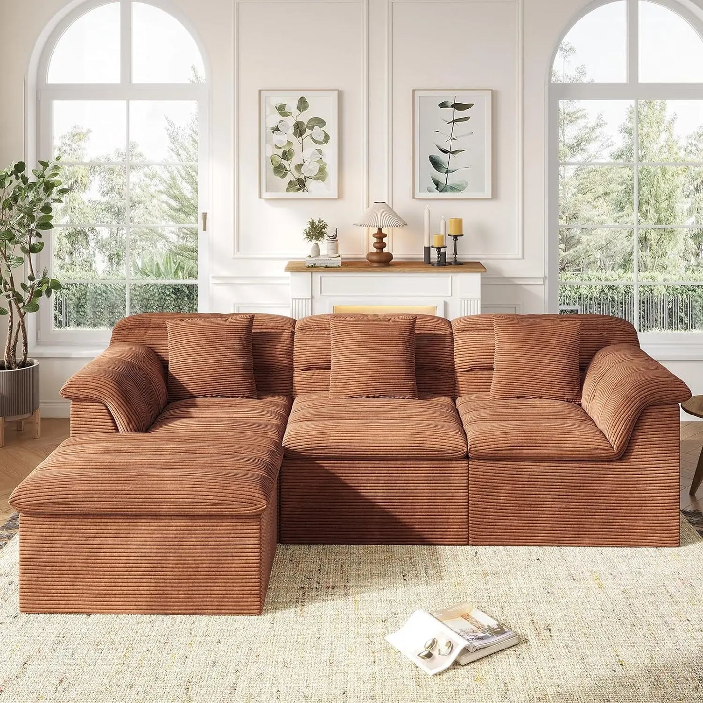 Modular Cloud 112 Inch Sectional Couch with Ottoman