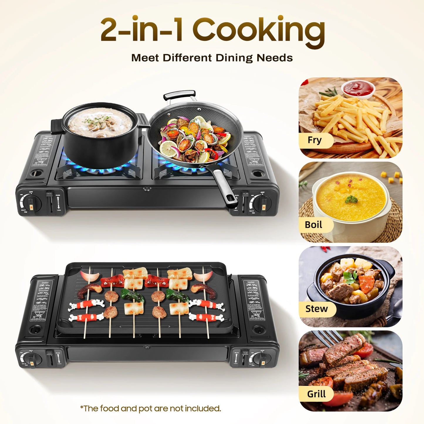2500W Portable Camping Stove With 2 Burners And Baking Tray