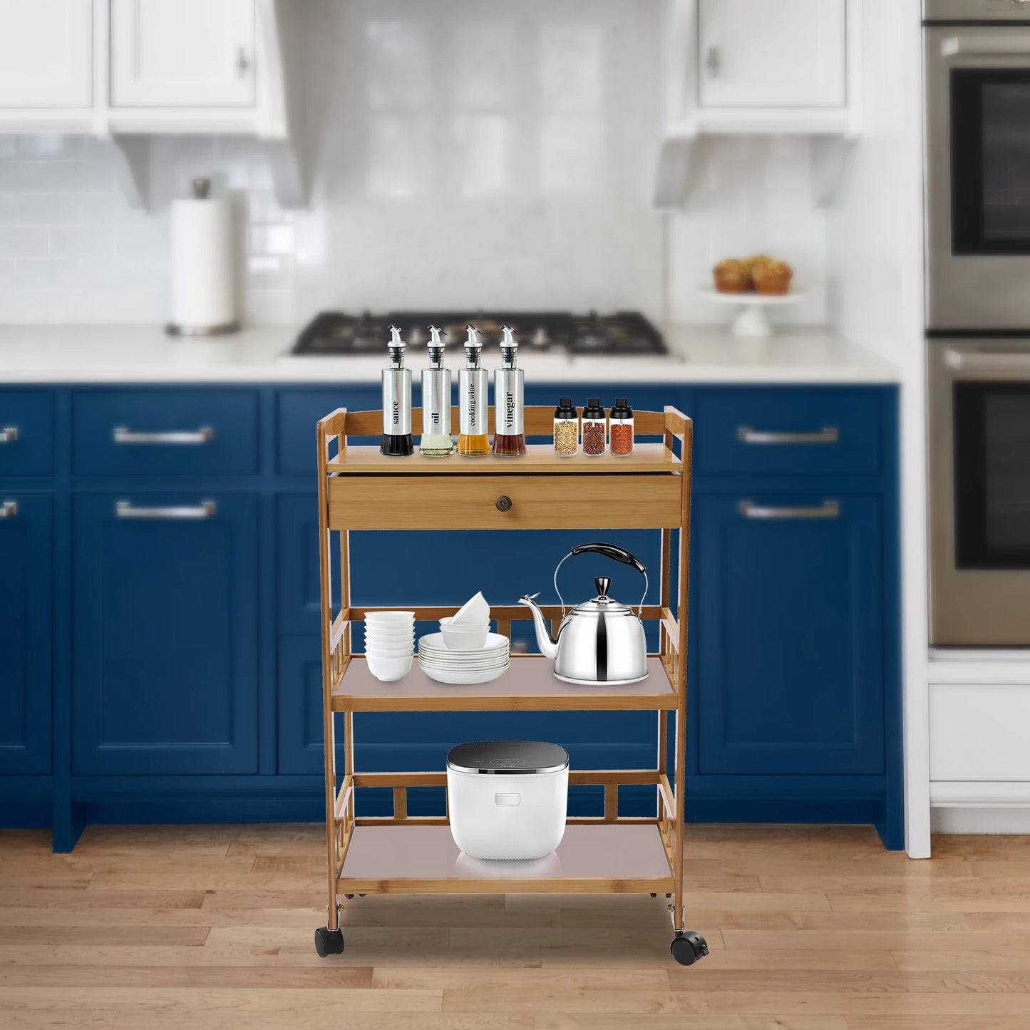 31.5 Inch Tall Rolling Storage Cart with 3 Tiers