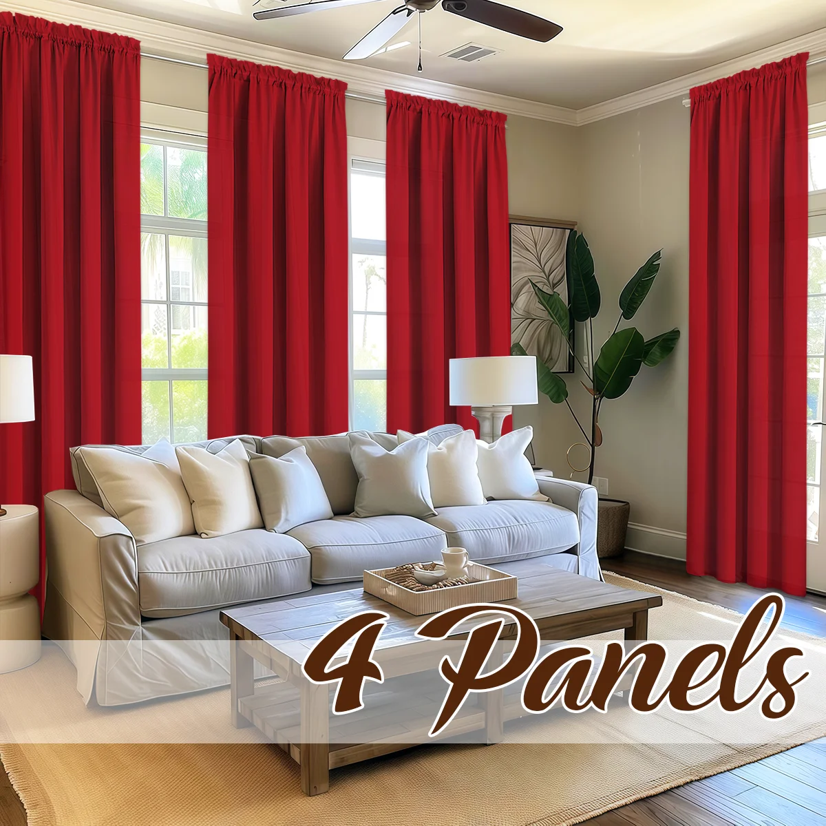 4 Panels Light Filtering Rod Pocke Soft Touch Curtains