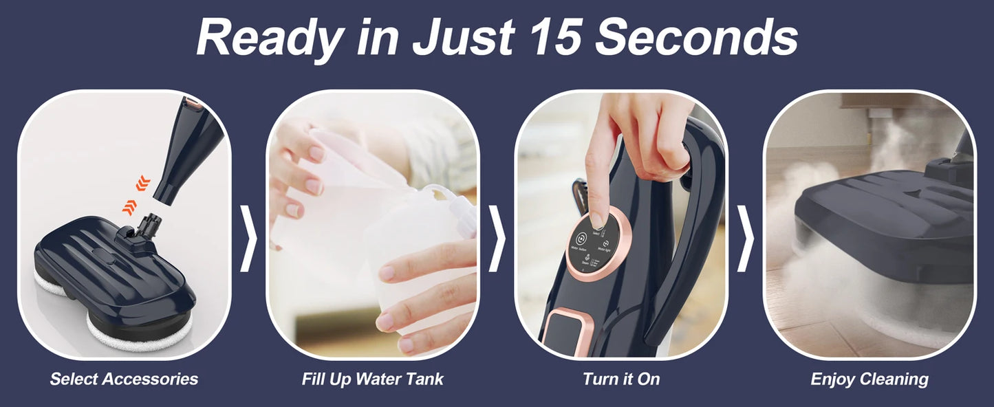 1300W Steam Mop Cleaner with Rotating Mop Pad