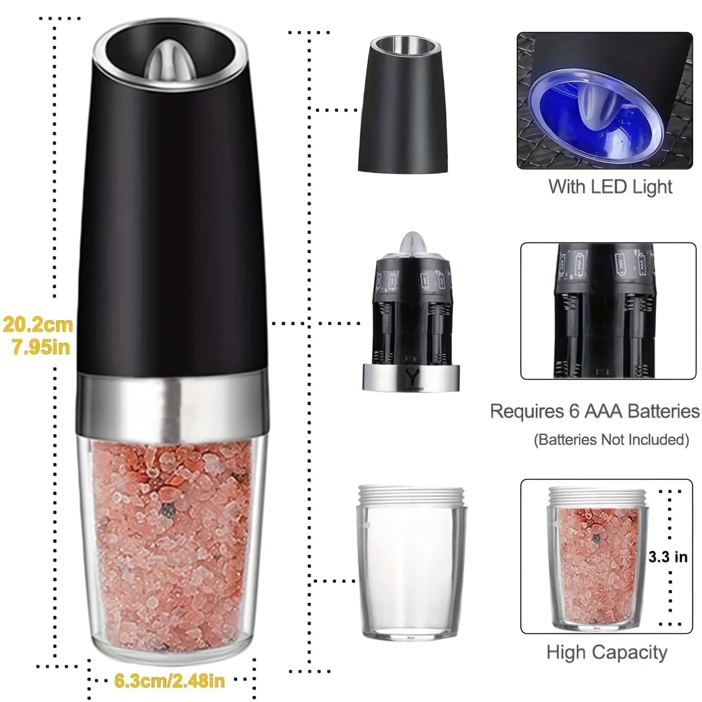 2-piece Battery Powered Grinder for Salt and Pepper